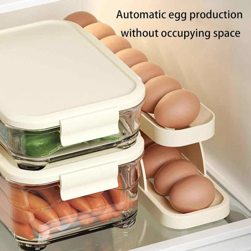 Egg Organizer Automatic Scrolling Egg Rack, Double Layer Egg Storage Tray