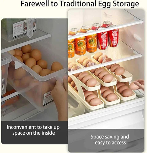 Egg Organizer Automatic Scrolling Egg Rack, Double Layer Egg Storage Tray